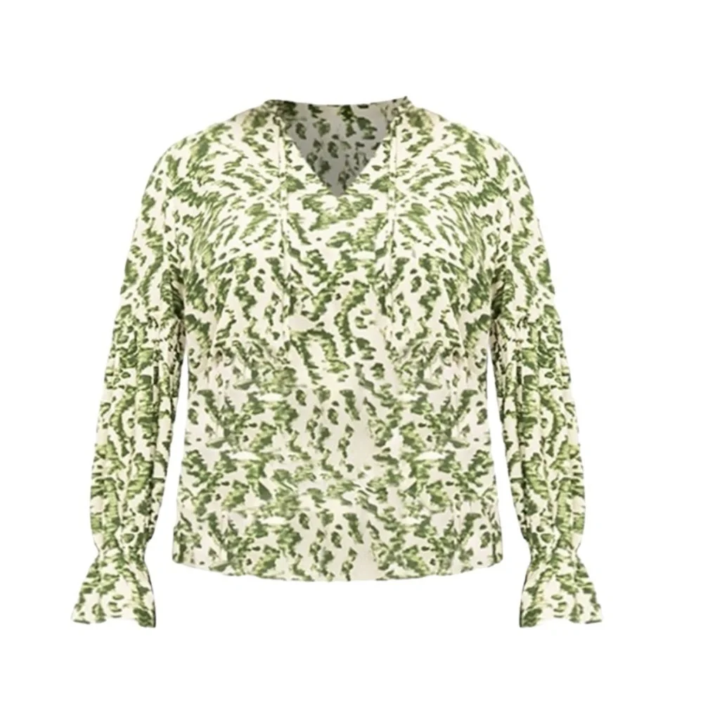 Eloquii 16 blouse long sleeve abstract print ruffle cuffs career office‎